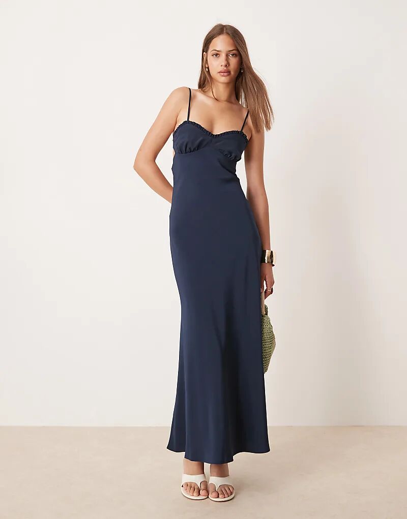 

Платье макси с открытой спиной из атласа ASOS DESIGN темно-синего цвета