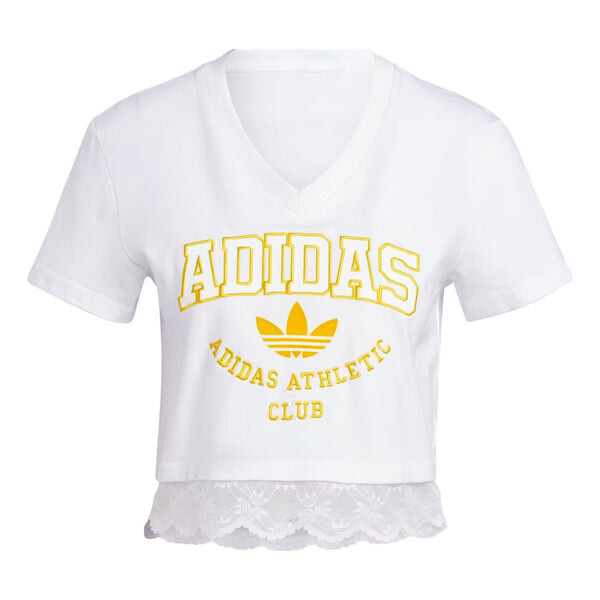 

Футболка (WMNS) ADIDAS Originals Cropped Lace Trim T-shirt 'White', белый
