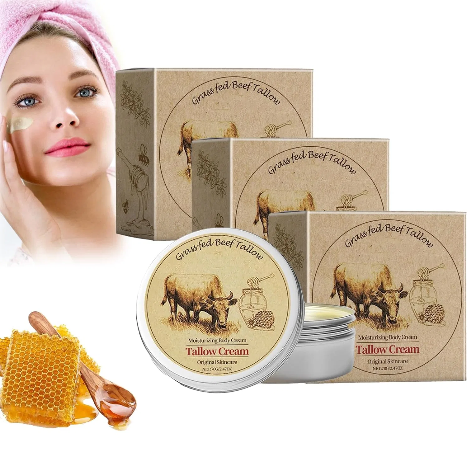 Крем для лица — Натуральный и тела с говяжьим жиром и медом ( .) Generisch, 3 Pieces, 70 г
