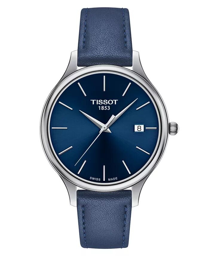 

Женские швейцарские часы Bella Ora с синим кожаным ремешком, 38 мм Tissot