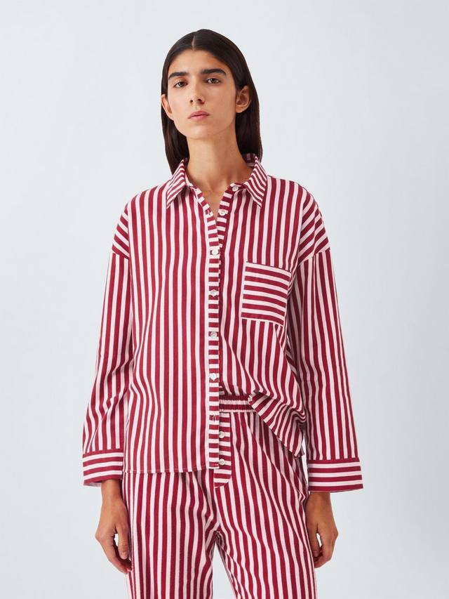 

Длинный комплект пижамы со смешанной полоской и пуговицами John Lewis, Red/Pink