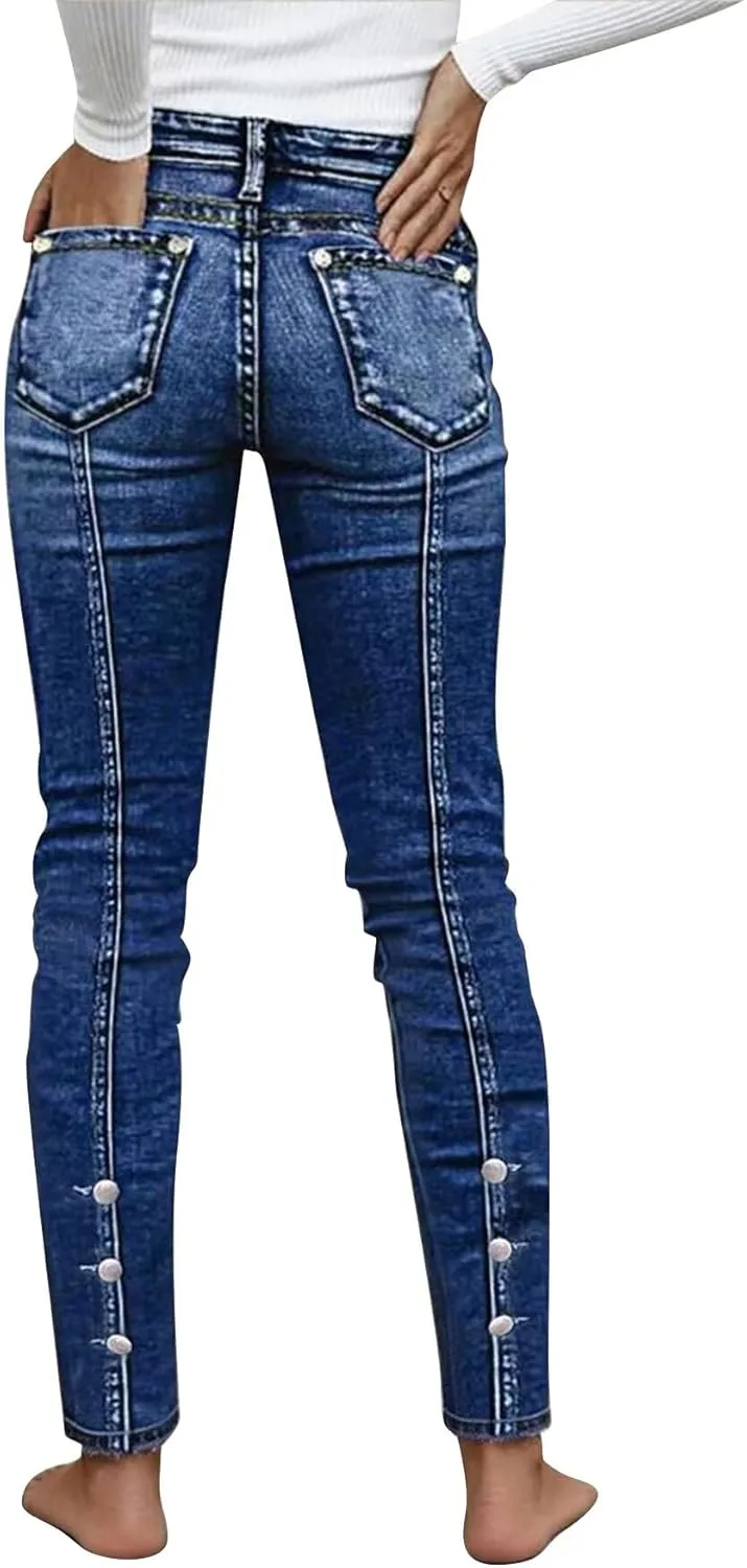

Flamingals Mid Waist Skinny Jeans для женщин, Slim Fit, с подъемом ягодиц