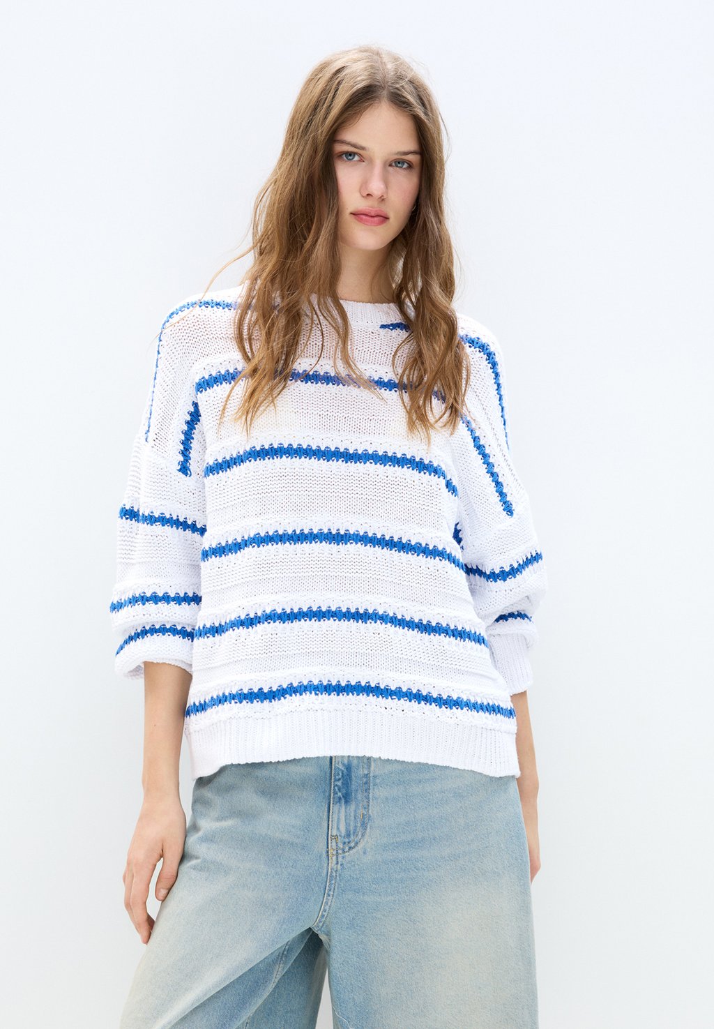 

Джемпер STRIPED TEXTURED PULL&BEAR, белый