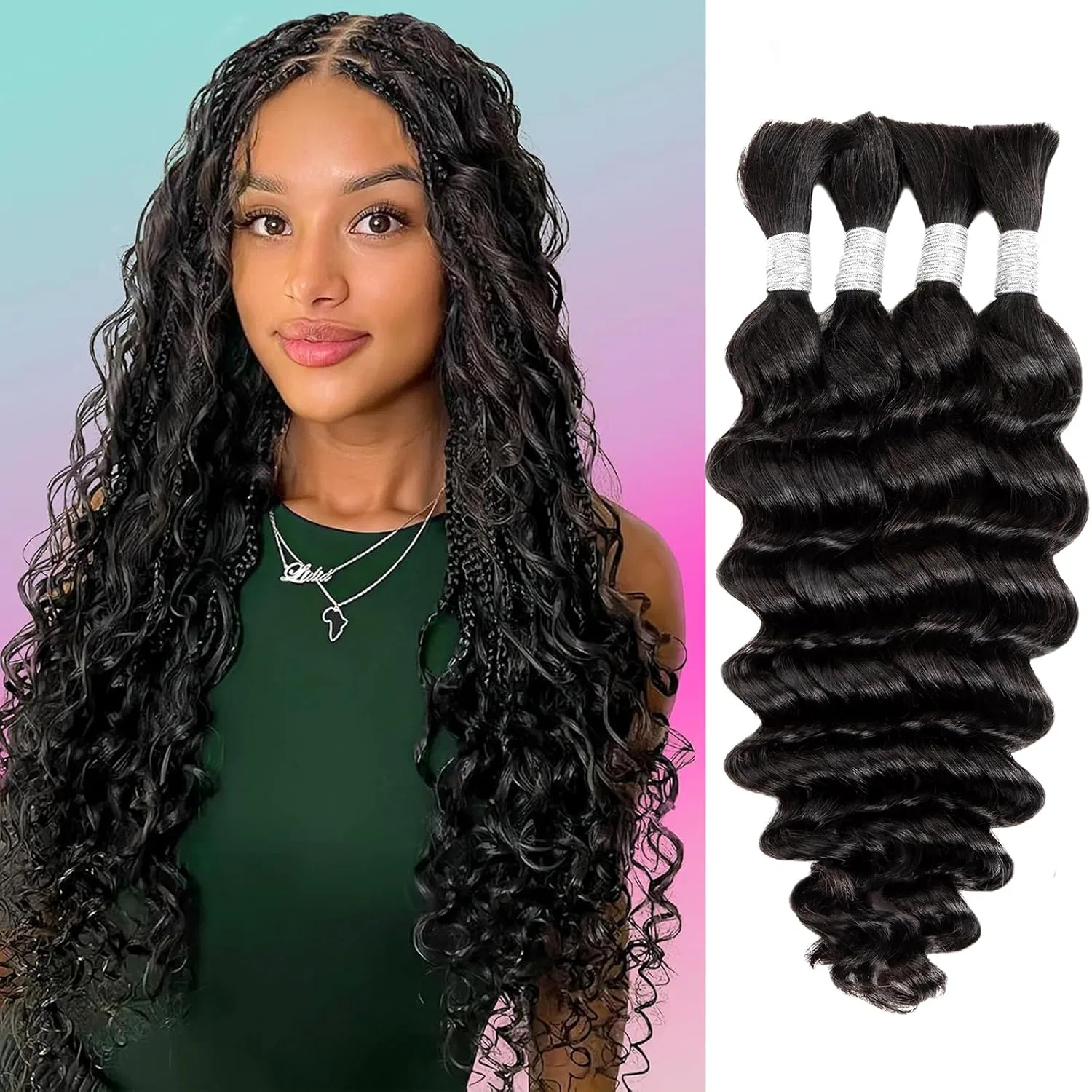 Натуральные волосы для плетения кос Deep Wave 14 дюймов Luovce, Natural Black Colour