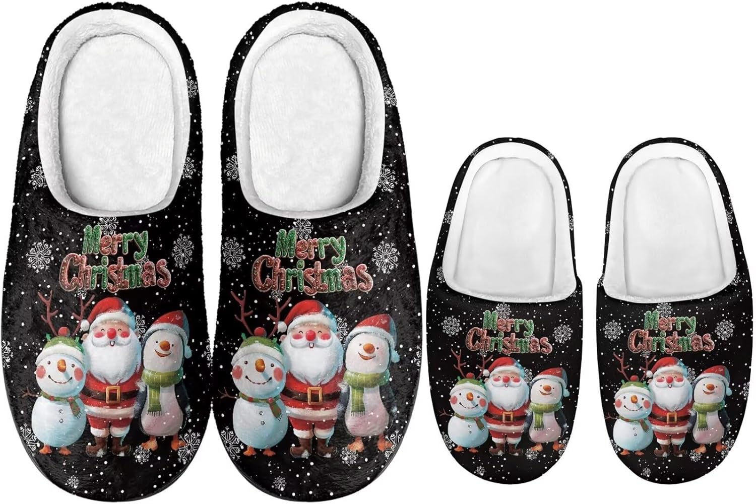

Рождественские тапочки для всей семьи с подошвой TPR для мужчин и женщин, домашние/тапочки, пушистые с резиновой подошвой Dngkaoje, черный