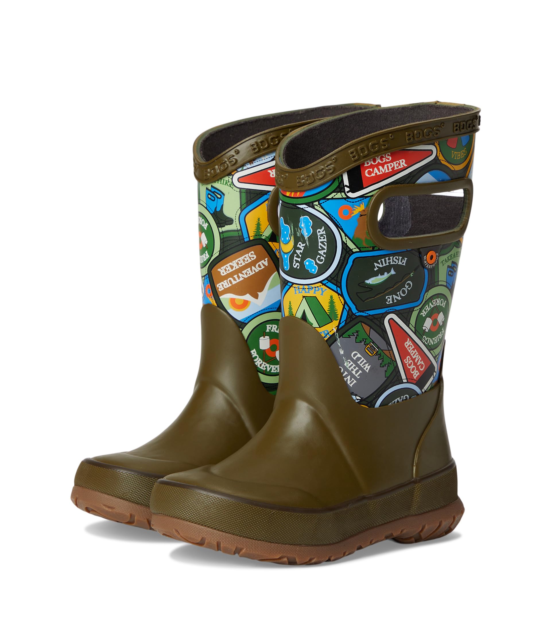 

Ботинки Bogs Kids Rainboot Camping Patches, цвет Army Green Multi