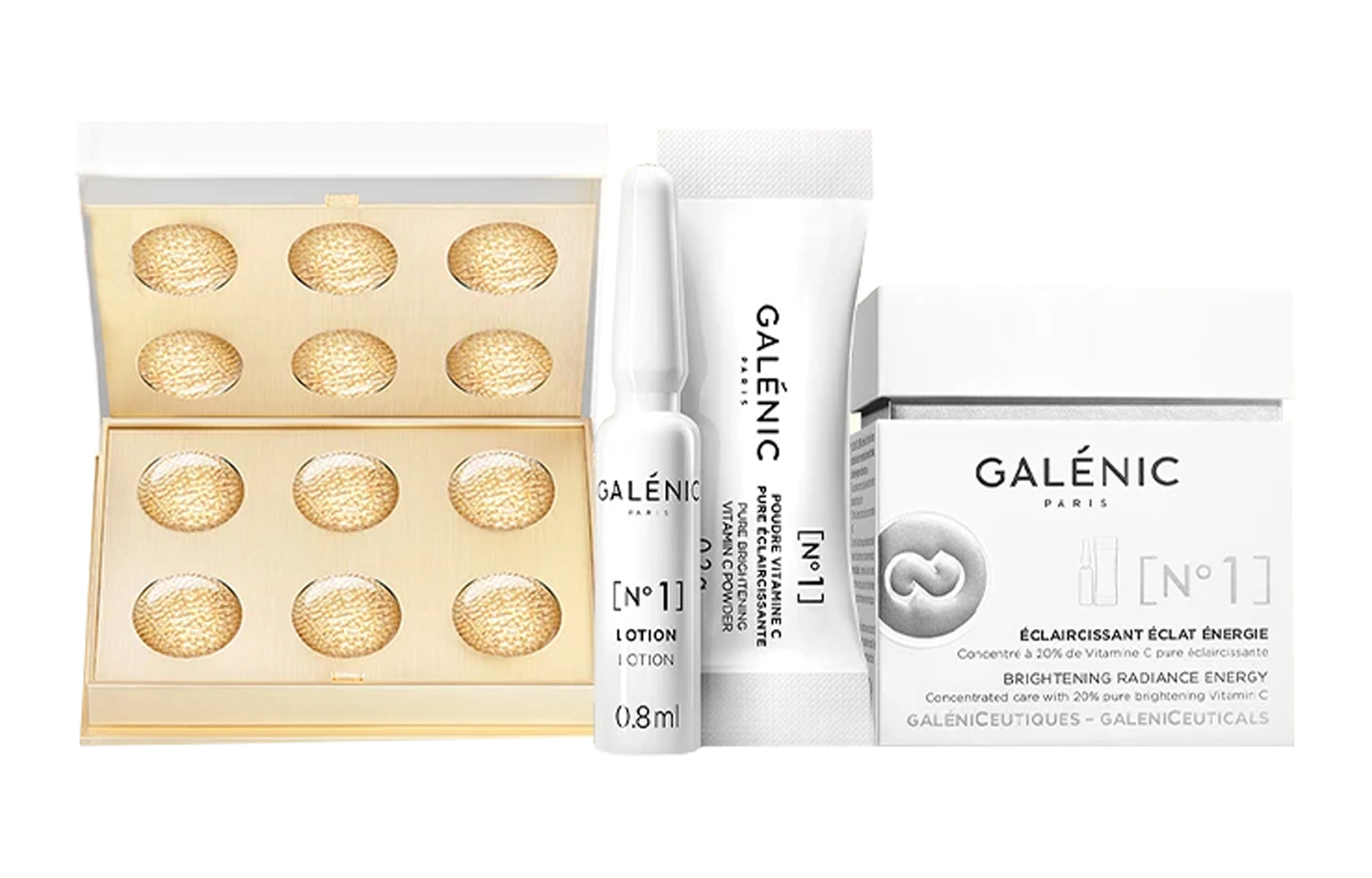 

Питательная маска для лица с маленькими золотыми шариками и сывороткой с витамином c набор для ухода за кожей увлажнение и гидратация GALENIC, Two-Piece Set: Revitalizing белый Micro-Bead Facial Mask 12 Pcs+No. 1 Light-Sensing Active VC Serums 3...