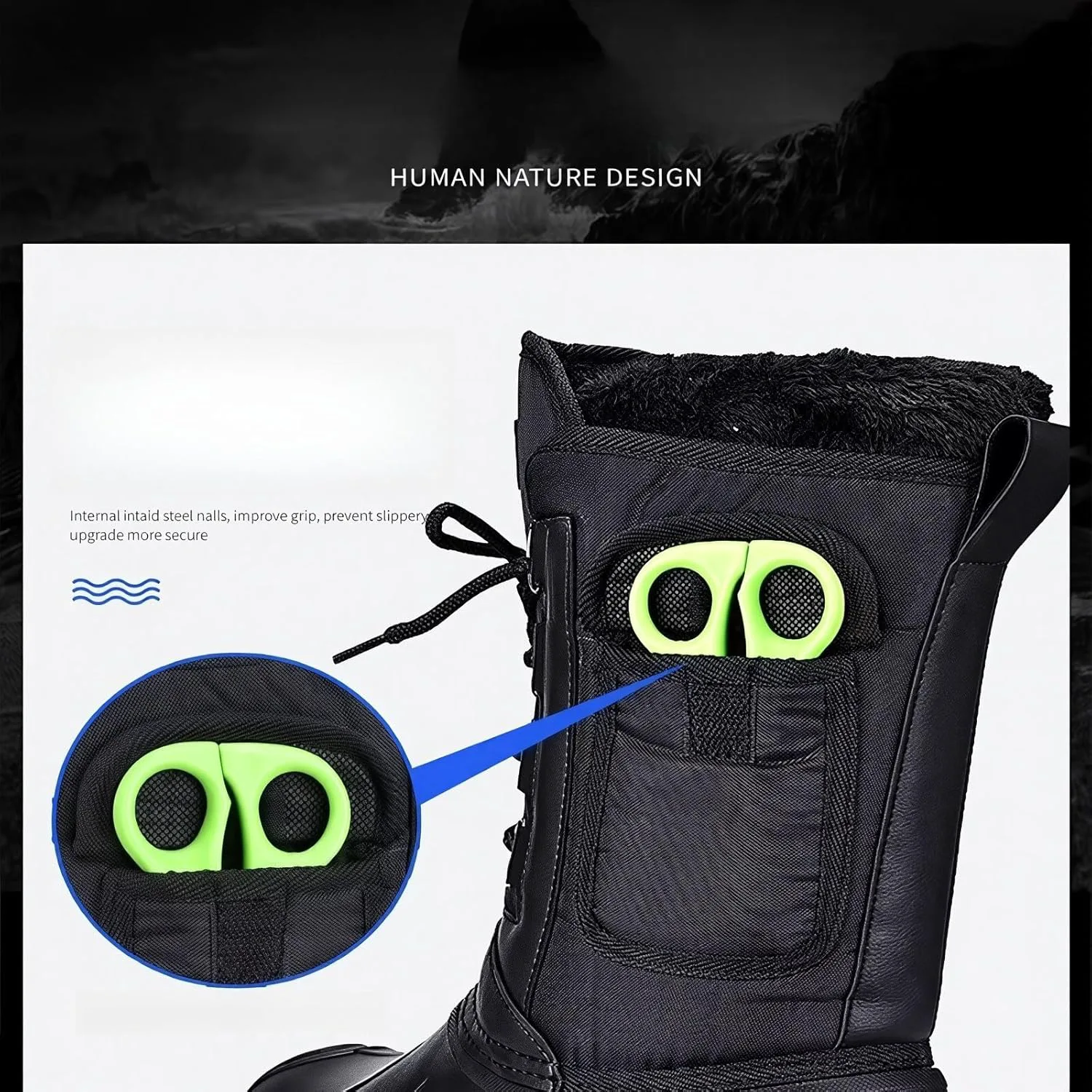 Мужские охотничьи ботинки для утки для дикой местности - водонепроницаемые, с утеплителем из вниз, теплые, с носком из EVA, боковым карманом, влагозащитные зимние снежные ботинки Qacksv, синий — фото 3