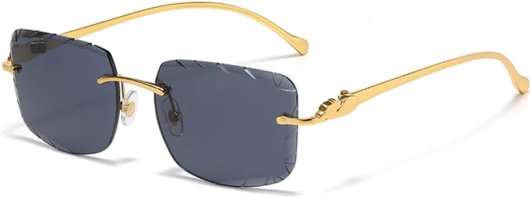 

Солнцезащитные очки без оправы с хромированными линзами для мужчин и женщин, металлическая оправа с рисунком головы леопарда, ретро-стиль, защита от УФ-излучения UV400, для путешествий TVTBBVV, Black C1