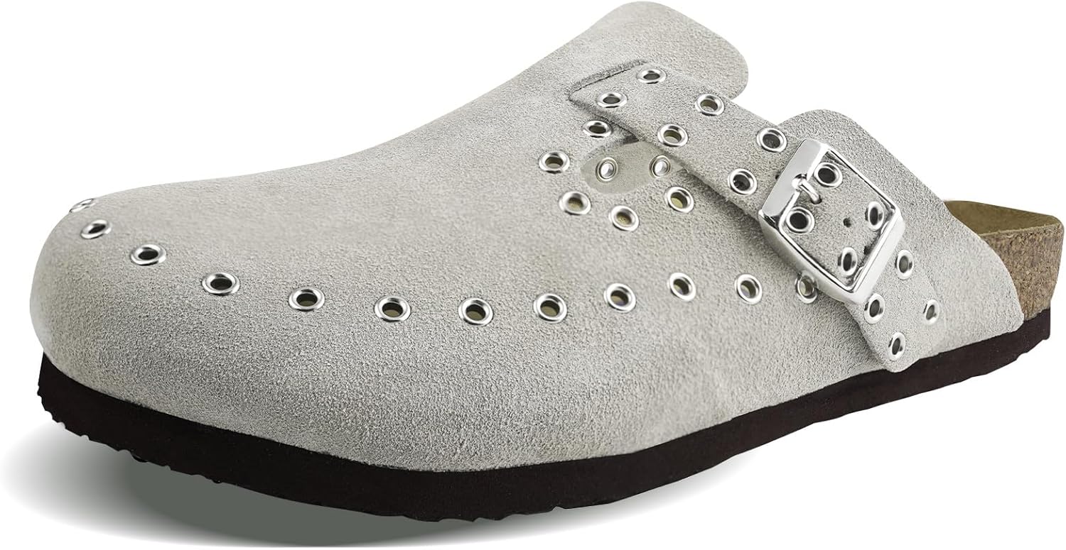 

Женские замшевые сабо, кожаные мюли с пробковой стелькой, заклепками, обувь «картошка» с поддержкой свода, мужские удобные слипоны-сабо Halofive, Taupe