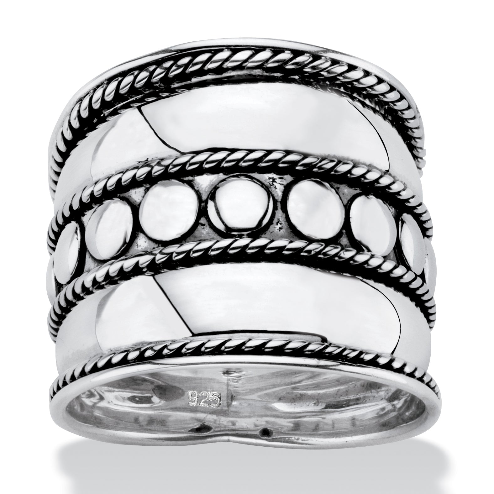 

Широкое кольцо в стиле сигары из старинного серебра 925 пробы с Бали в богемском стиле Palm Beach Jewelry, белый