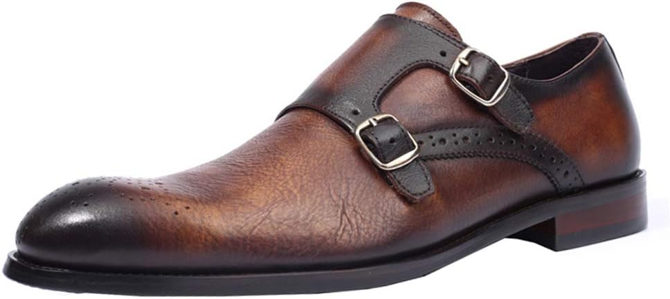 

Деловые кожаные туфли, мужские праздничные свадебные туфли для прогулок и работы с пряжкой, без шнурков, коричневые - 40/UK 7/US 7.5 Jlfzc