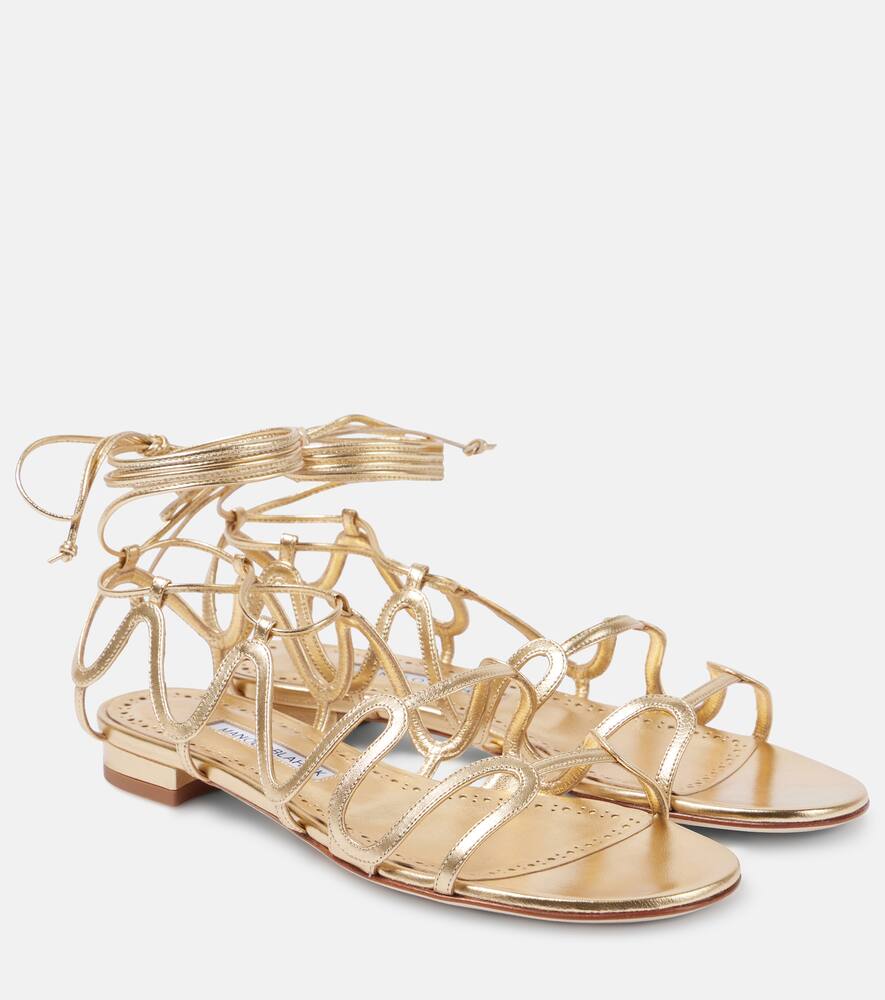 Фаудафлат сандалии из металлизированной кожи Manolo Blahnik, 7103 Gold