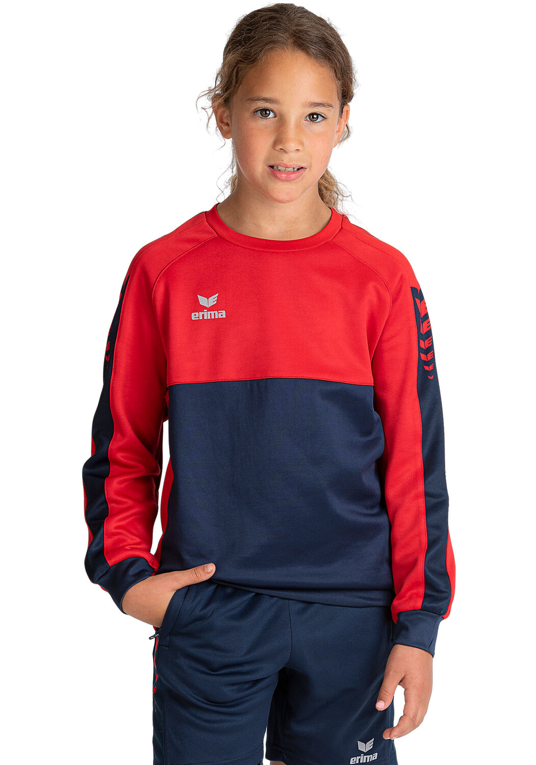 Спортивная футболка erima Six Wings Sweatshirt, цвет new navy/rot — фото 3