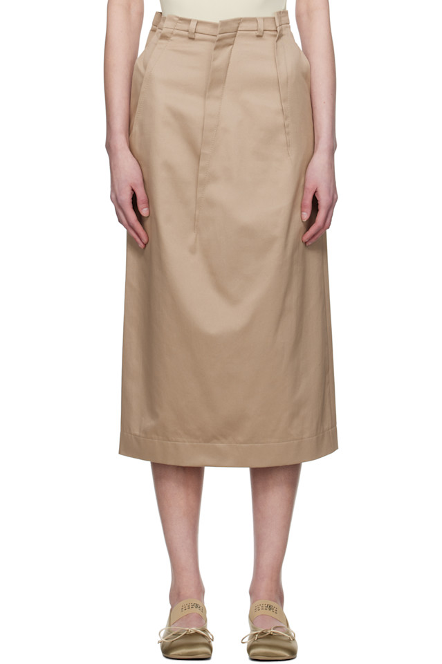 

Легкая хлопковая твиловая миди-юбка с вытачками Mm6 Maison Margiela, цвет sand