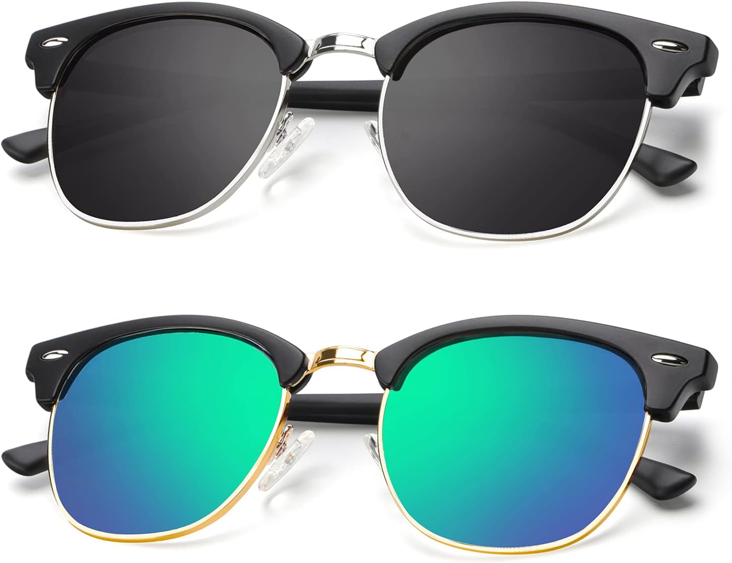 

Поляризованные солнцезащитные очки KALIYADI для мужчин и женщин, полуободковая оправа, солнцезащитные очки для вождения, блокирующие УФ-излучение, A09-(2 Pack) Matte Black | Green | Golden Rim / Matte Black | Black | Silver Rim