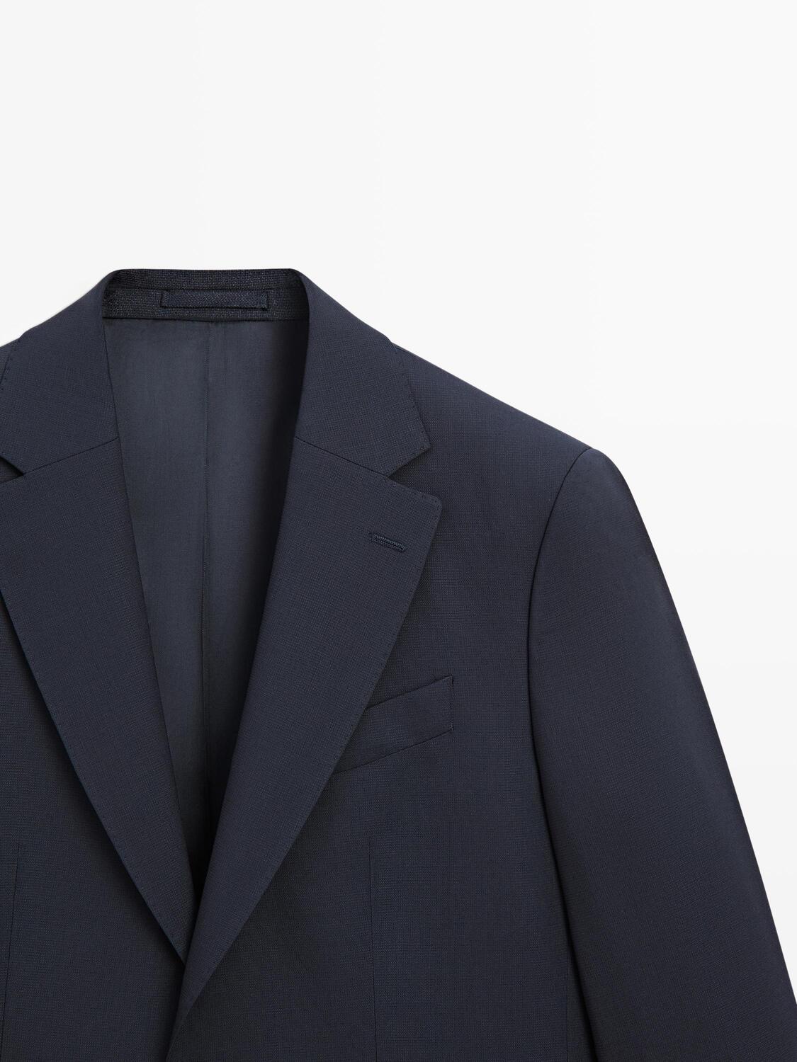 Костюмный блейзер из смесовой шерсти Massimo Dutti, navy blue — фото 4