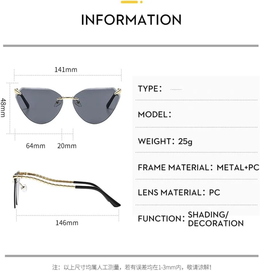 

Женские солнцезащитные очки «кошачий глаз» без оправы, роскошные, модные, с металлической оправой, винтажные, с защитой от УФ-излучения UV400 TKKTLLT, C1blackgray