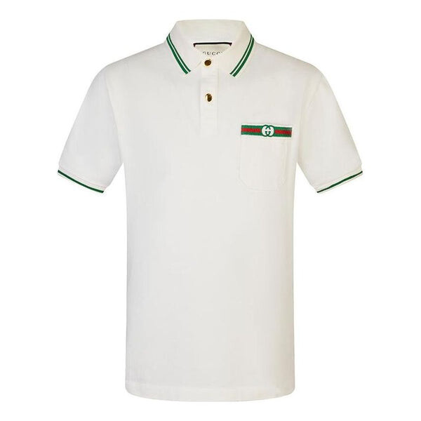 

Футболка GUCCI-Embellished Webbing And Interlocking GG Cotton Short-Sleeved Polo Shirt For Men White, цвет ivory