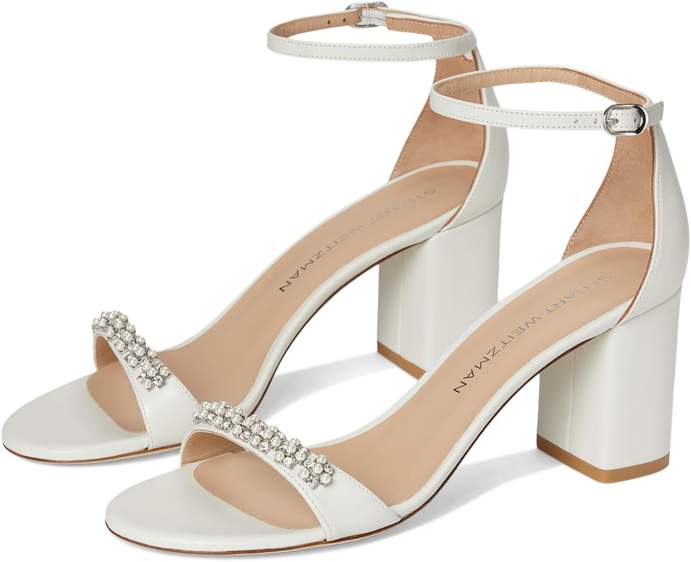 Сандалии Stuart Weitzman Nudist Poppy Block 75, цвет White/Clear/Natural