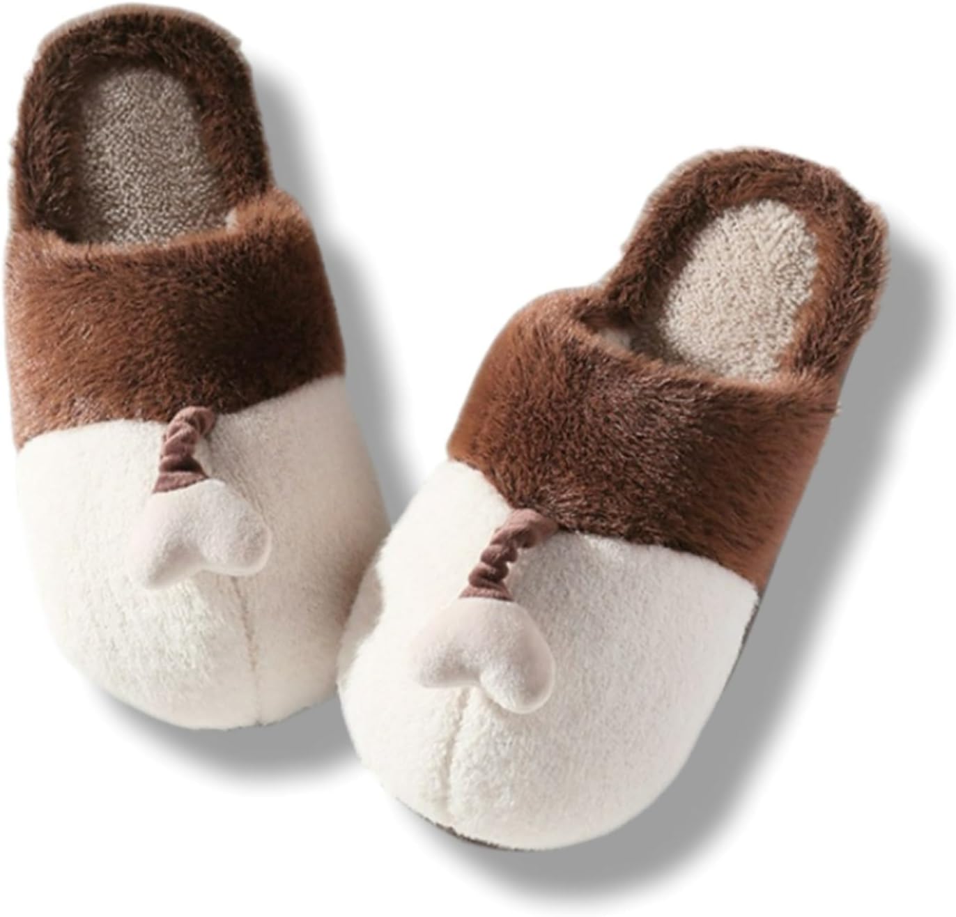 

Домашние тапочки с сердечками для женщин и мужчин, на День святого Валентина, пушистые, мягкие, новогодние, для дома и улицы, милые, теплые, с нескользящей подошвой Elirar, коричневый