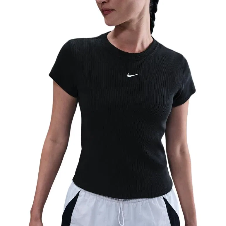 Спортивная женская облегающая футболка с коротким рукавом из рибаны Nike, Black