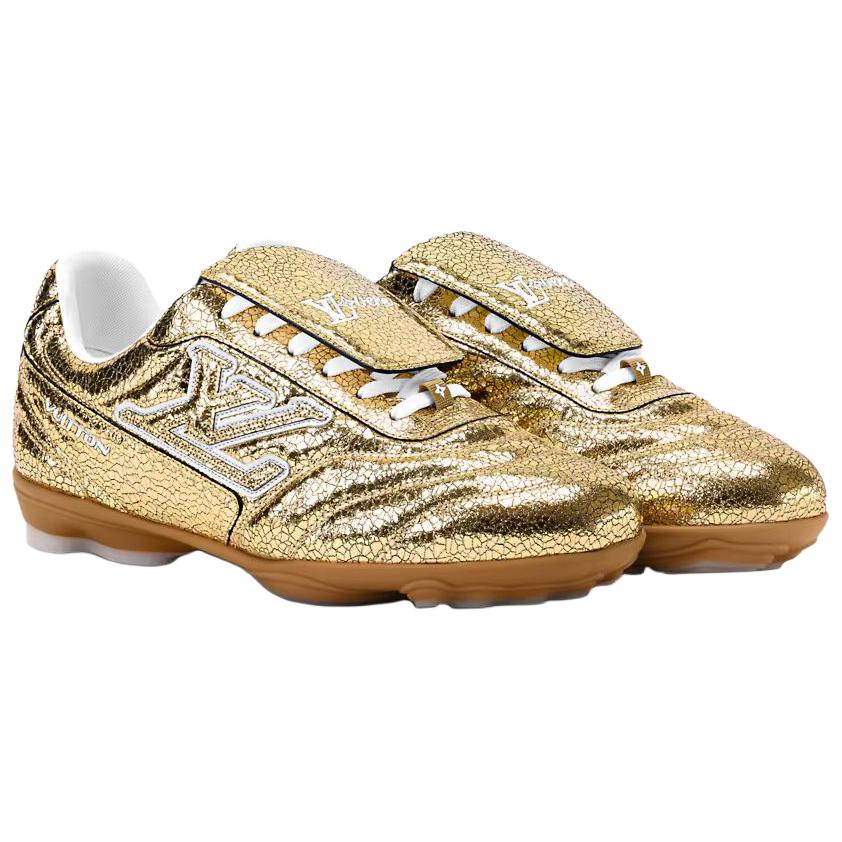 Louis Vuitton Футбольные кроссовки Footprint Soccer Golden King из телячьей кожи, низкие, повседневные, унисекс, золотистые — фото 4