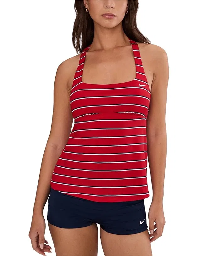 Купальник раздельный Nike Preppy Pinstripe Square Neck Tankini, Gym Red — фото 2