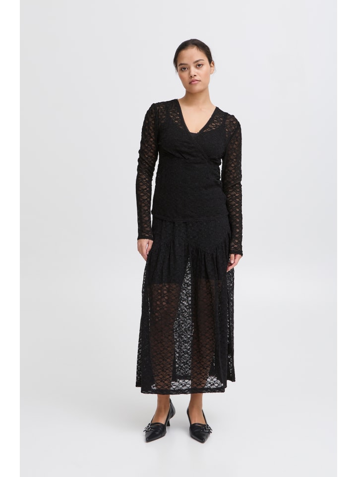 

ICHI Блузка с длинными рукавами IXLACEY, приталенный крой, черная