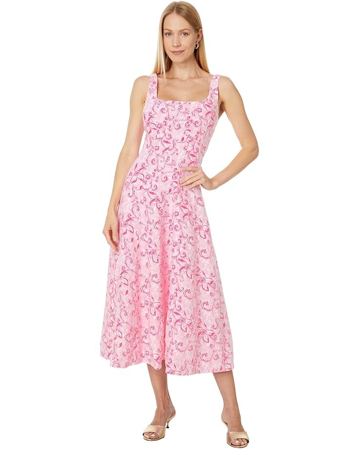 

Платье Lilly Pulitzer Calina Linen Midi Dress, цвет Conch Shell Pink Flamingle Garden