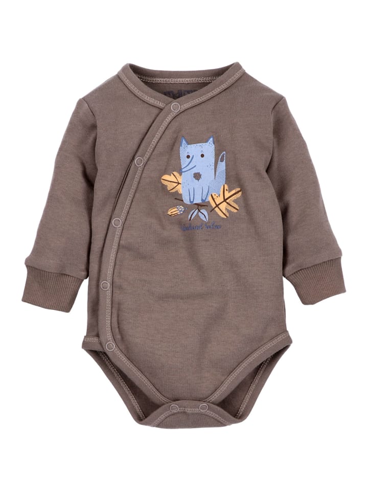 

Nini Боди с длинными рукавами, коричневое, с изображением лисы