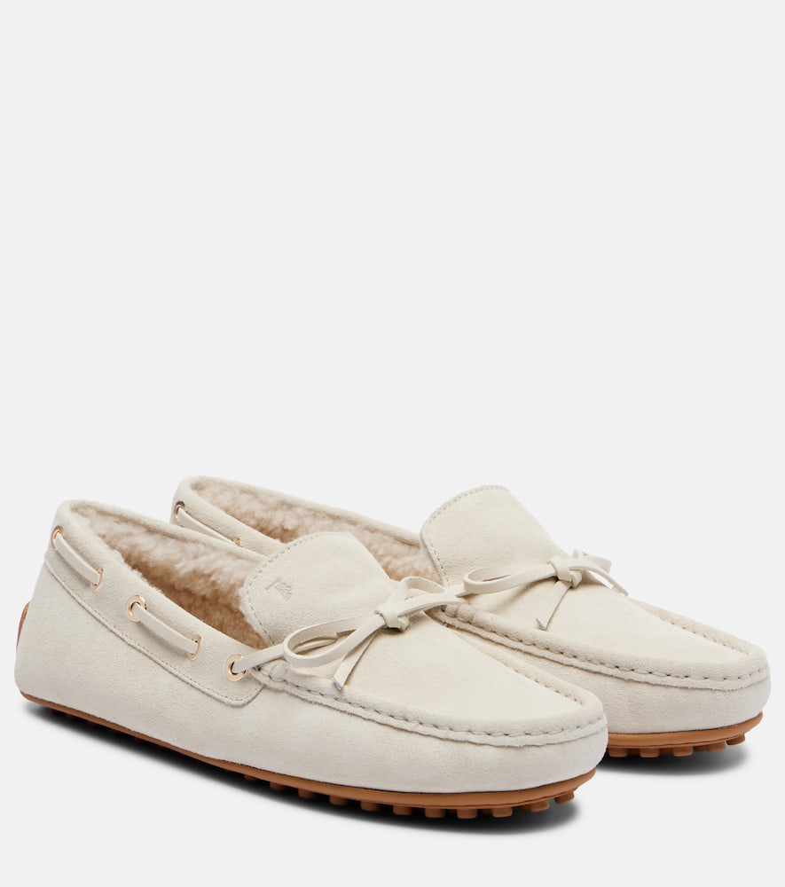 Гоммино замшевые топсайдеры с подкладкой из овчины Tod's, Bianco Latte + Avorio