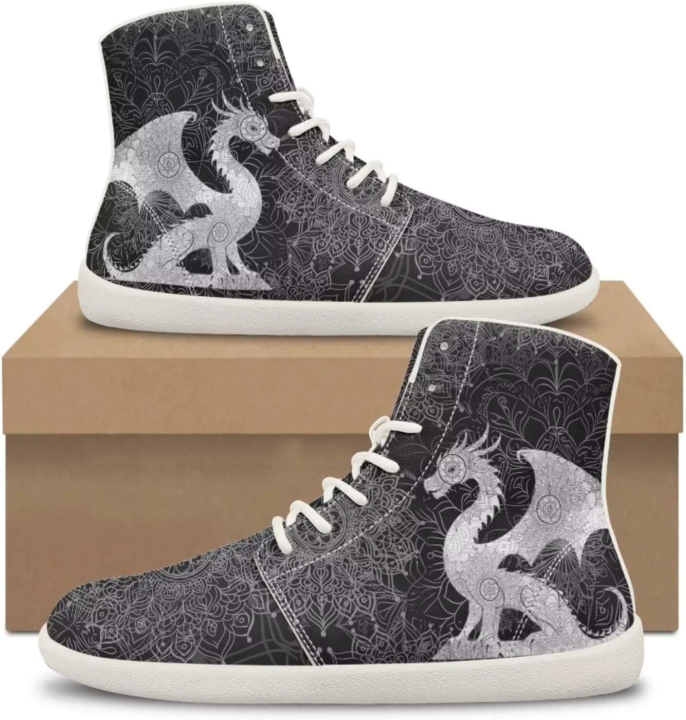 Мужские кроссовки Dragon Print для бега, слипоны, высокие, для ходьбы, занятий в спортзале, тенниса и спорта Ecaestolph, черный — фото 4