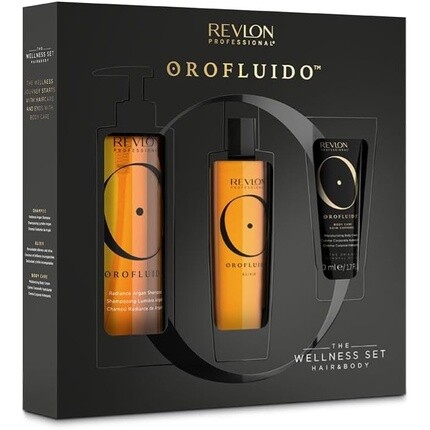 

Revlon Professional Orofluido The Wellness Set Волосы и тело Аргановое масло Уход за волосами Увлажняющий лосьон для тела Подарочный набор для хорошего самочувствия Питательный уход за волосами Подарочный набор с аргановым маслом