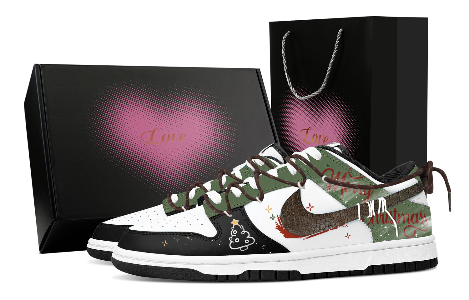 

Nike Dunk Christmas Carol, Heart Box Abrasion Resistant Low top Skateboard Shoes Unisex черный зеленый красный