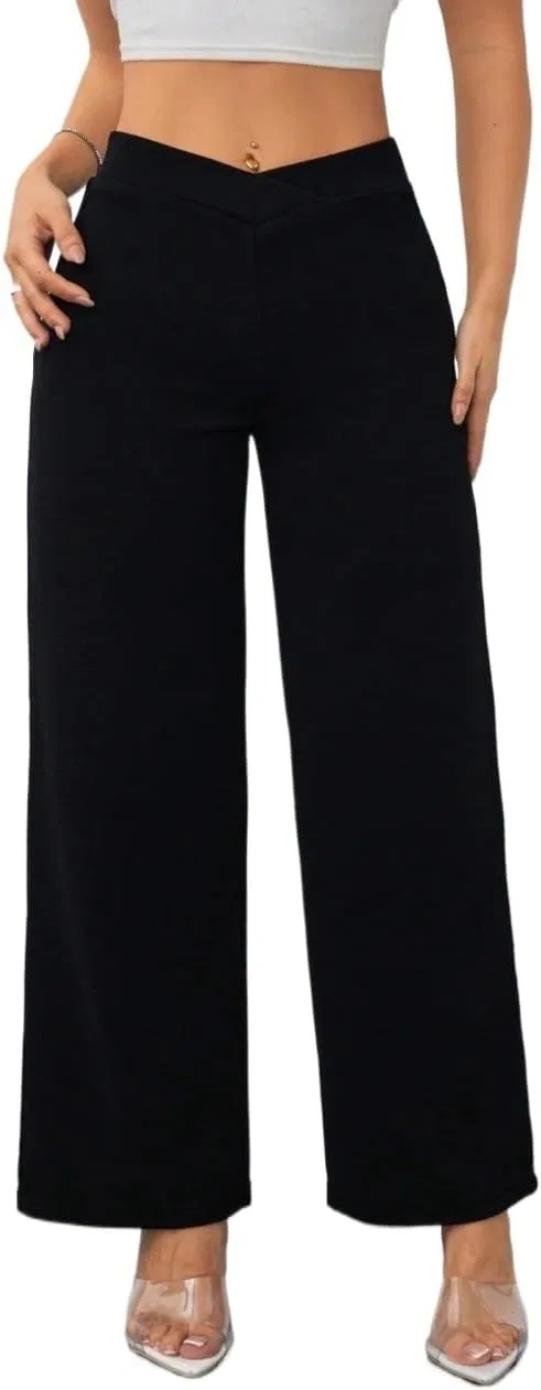 Элегантные прямые брюки с перекрестным кроем и завышенной талией