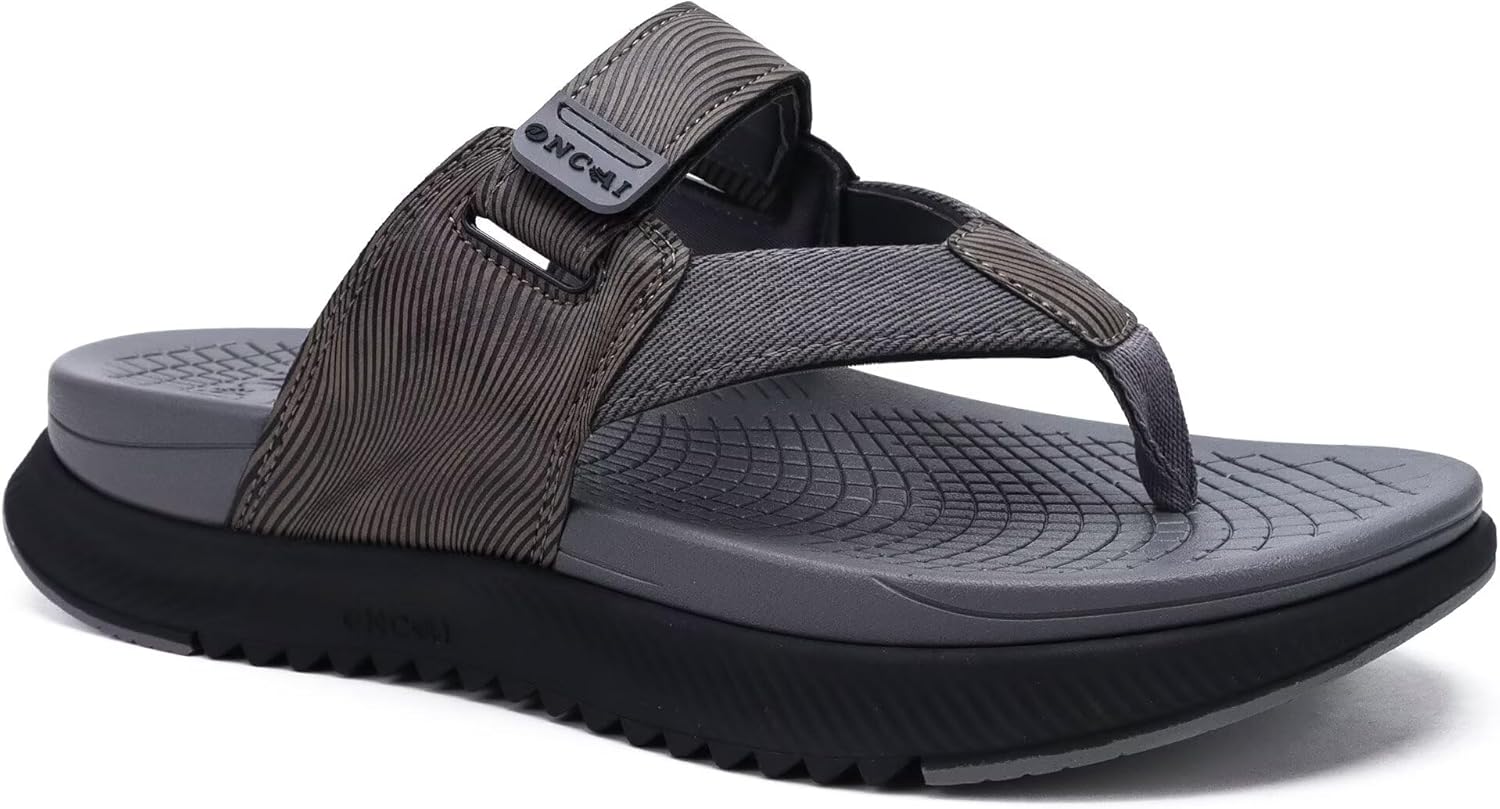

Мужские ортопедические вьетнамки ONCAI, мужские прогулочные сандалии с поддержкой свода стопы, спортивные восстановительные сандалии для мужчин, размер 7-14, черный/серый/темно-серый