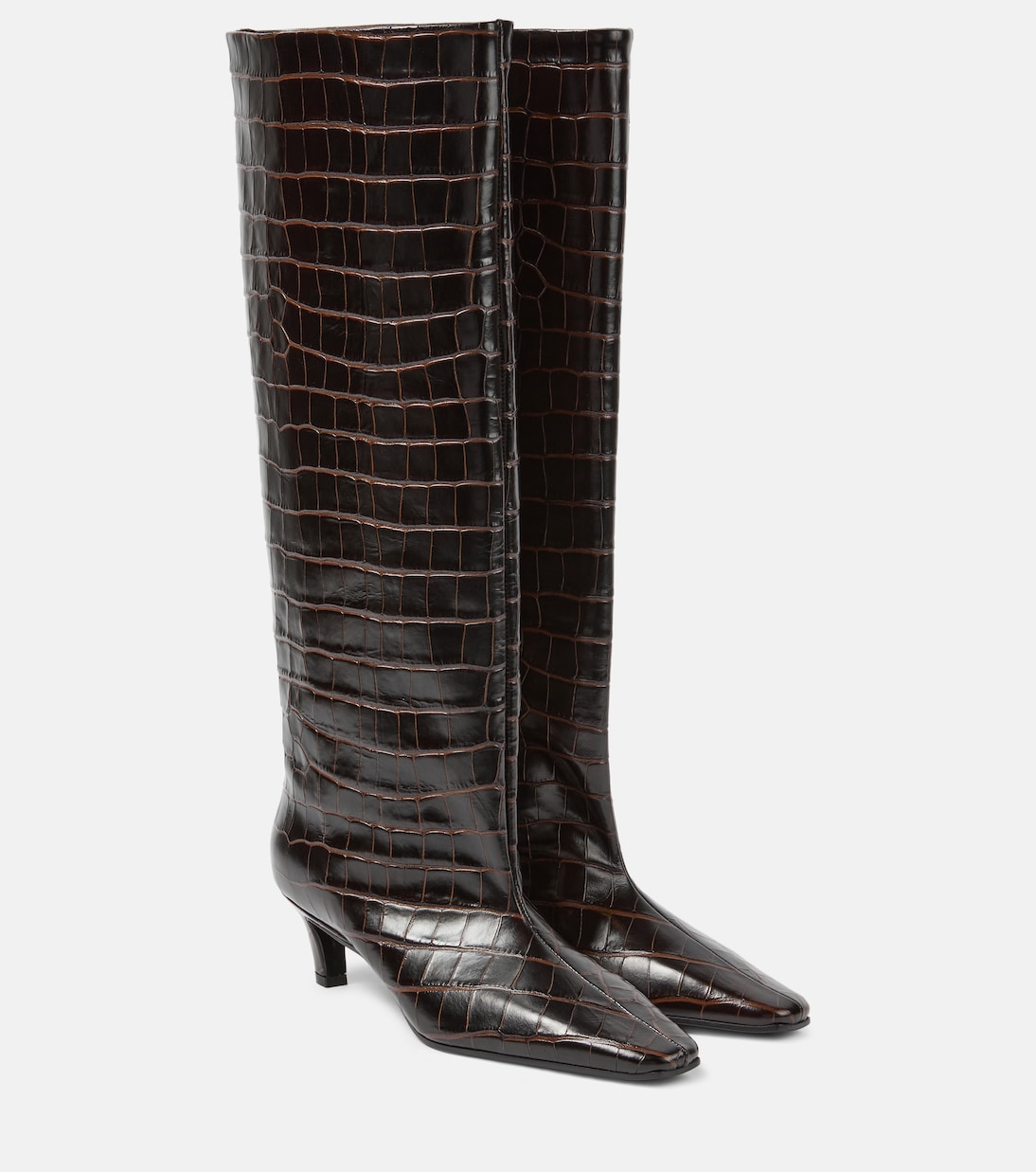 Высокие сапоги до колена из кожи с эффектом крокодила Wide Shaft Toteme, Dark Brown Croco