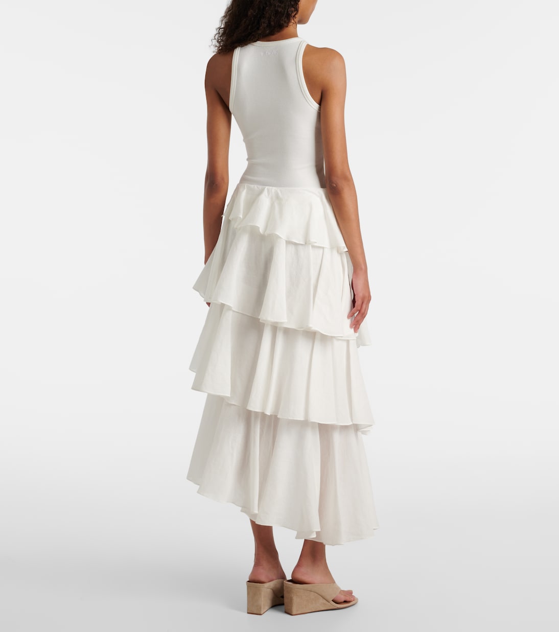 Асимметричная юбка макси из хлопка и льна Alaïa, Blanc — фото 3