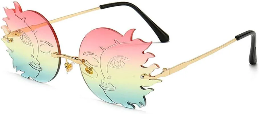 

ENTHYI Круглые солнцезащитные очки без оправы для женщин, модные, с забавным многоугольным оправой в виде луны и смайлика. Женские очки, Pink/Yellow/Green