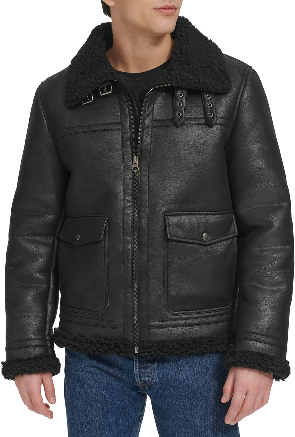 

Мужская куртка-авиатор Levi's из искусственной овчины Rancher, Black Solid