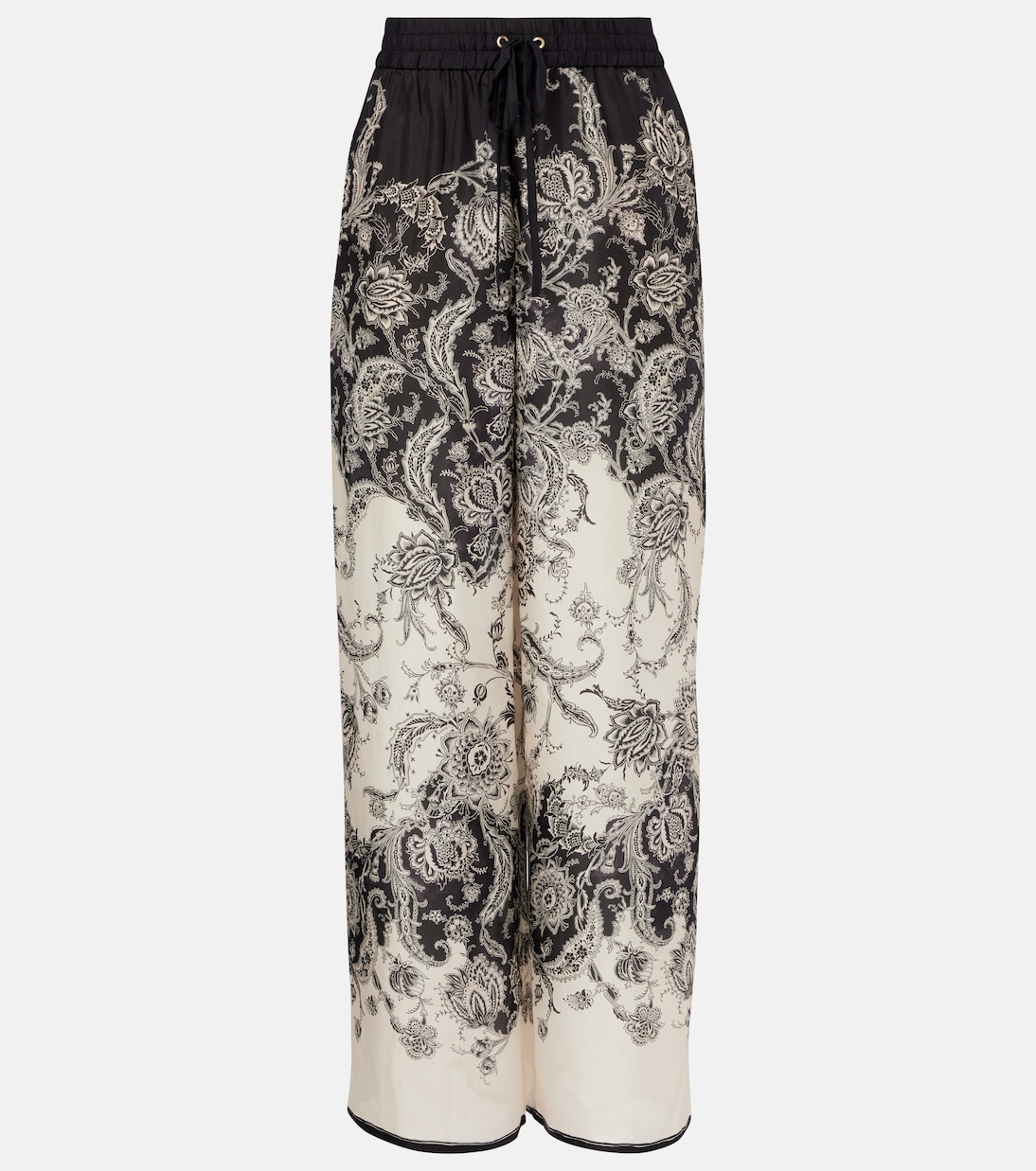 

Широкие брюки из шелка с принтом пейсли Rhiannon Zimmermann, Cream/Black Floral