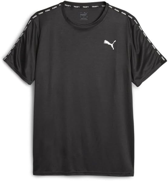 

Мужская тренировочная футболка Puma 524653, влагоотводящая, быстросохнущая, с коротким рукавом, облегающий крой, цвет 24 (осень/зима), Puma Black (01), черный