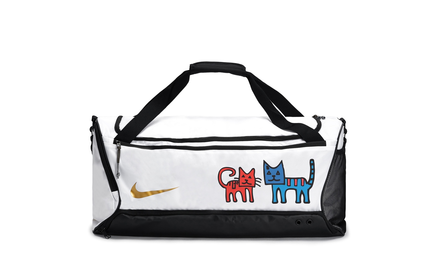 

Nike Нейлоновая дорожная сумка для спортзала малого размера унисекс черно-белая, Eye-to-Eye Kitten