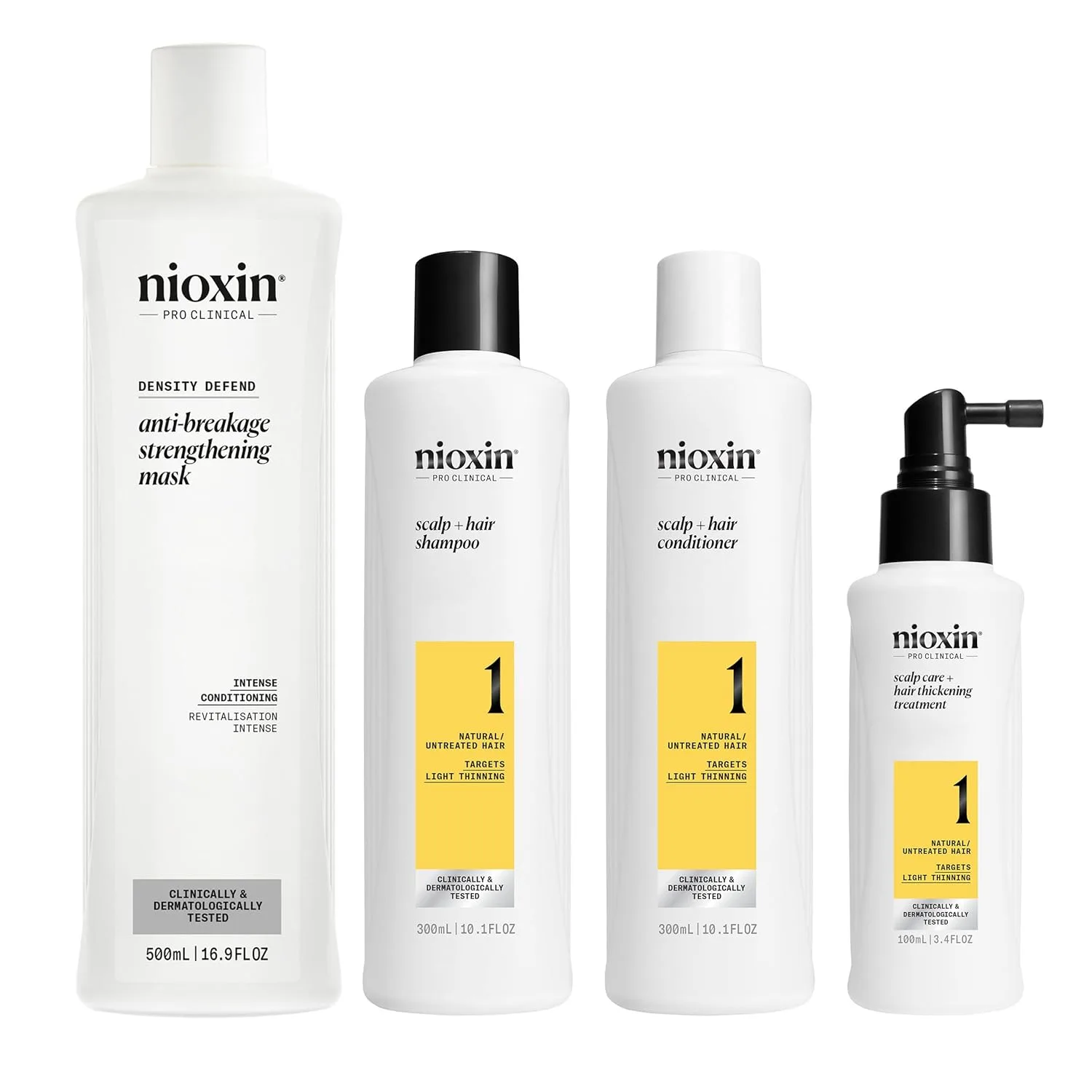 Nioxin System Kit 1, очищение, кондиционирование и уход за кожей головы для более густых и сильных волос, запас на 3 месяца + маска Deep Protect Density, укрепляющее средство против ломкости для поврежденных или окрашенных волос