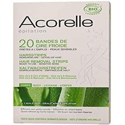 

Готовые к использованию полоски для волос Acorelle с алоэ вера и пчелиным воском, 20 полосок
