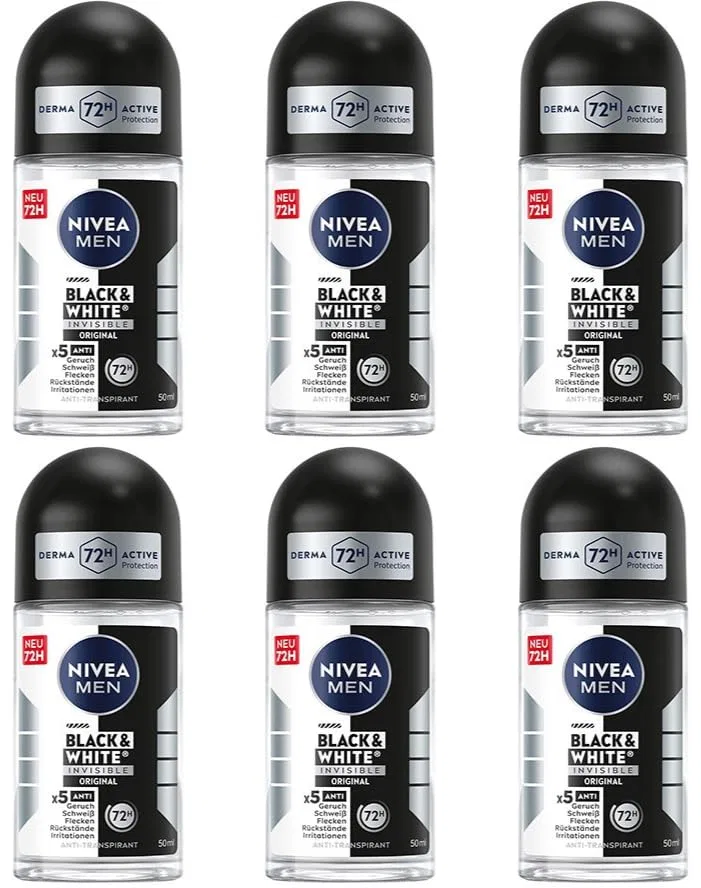 Мужской шариковый дезодорант-антиперспирант NIVEA Men Black & White Invisible Original, 50 мл (6 шт.) Nivea