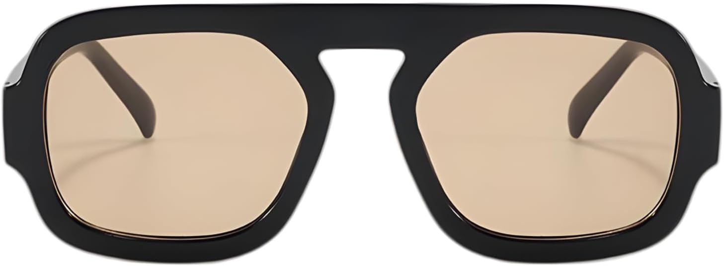 

Модные квадратные солнцезащитные очки ADE WU для женщин и мужчин, винтажные квадратные очки-авиаторы в стиле 70-х, стильные очки с плоской верхней частью, Black/Light Brown