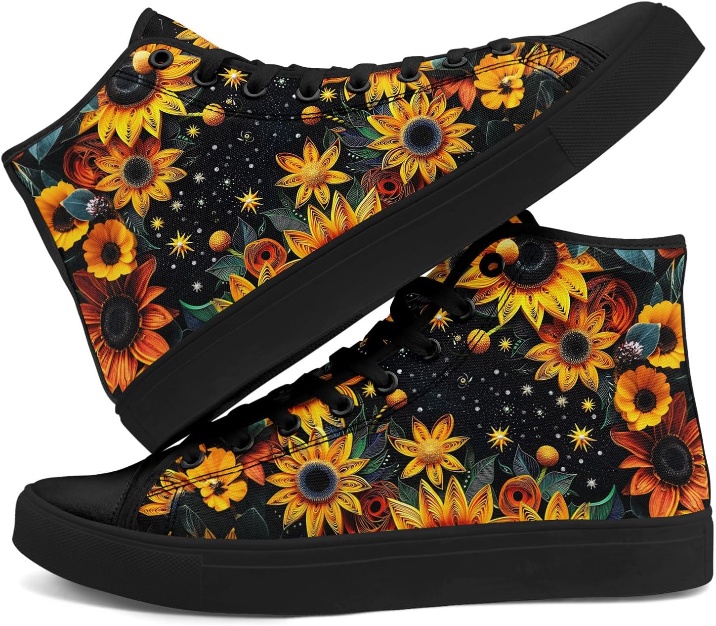 

Женские высокие кеды из холщовой ткани AWSOLE Sunflower с цветочным принтом, шнуровкой, плоской подошвой, дышащие повседневные прогулочные кроссовки, черный/синий/желтый/оранжевый/темно-синий