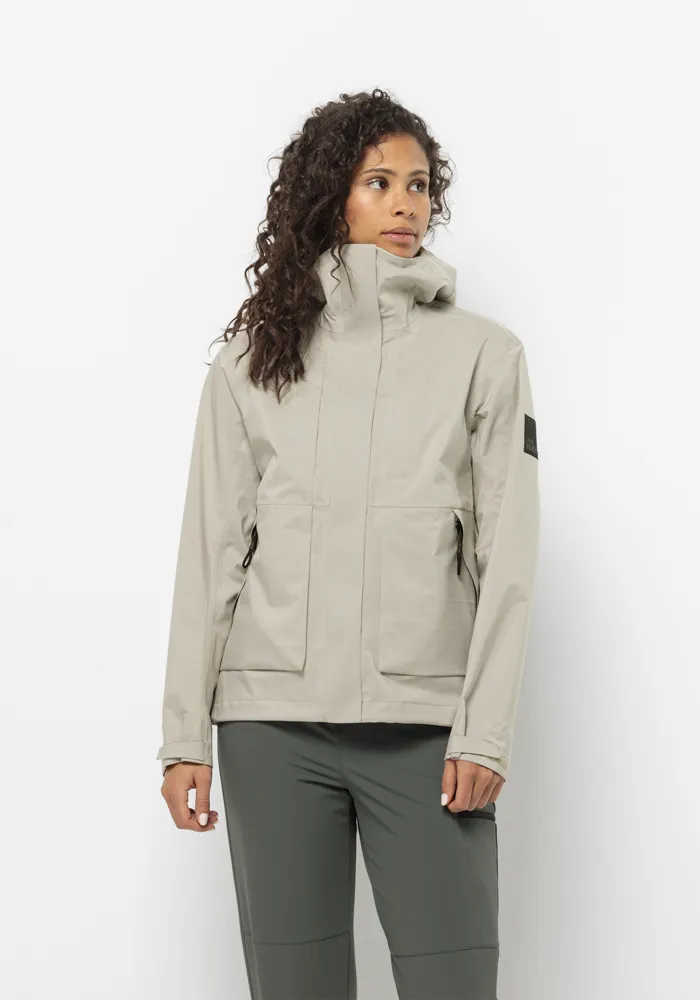 

Дождевик Jack Wolfskin "WANDERMOOD 3L JKT W", с капюшоном, серый